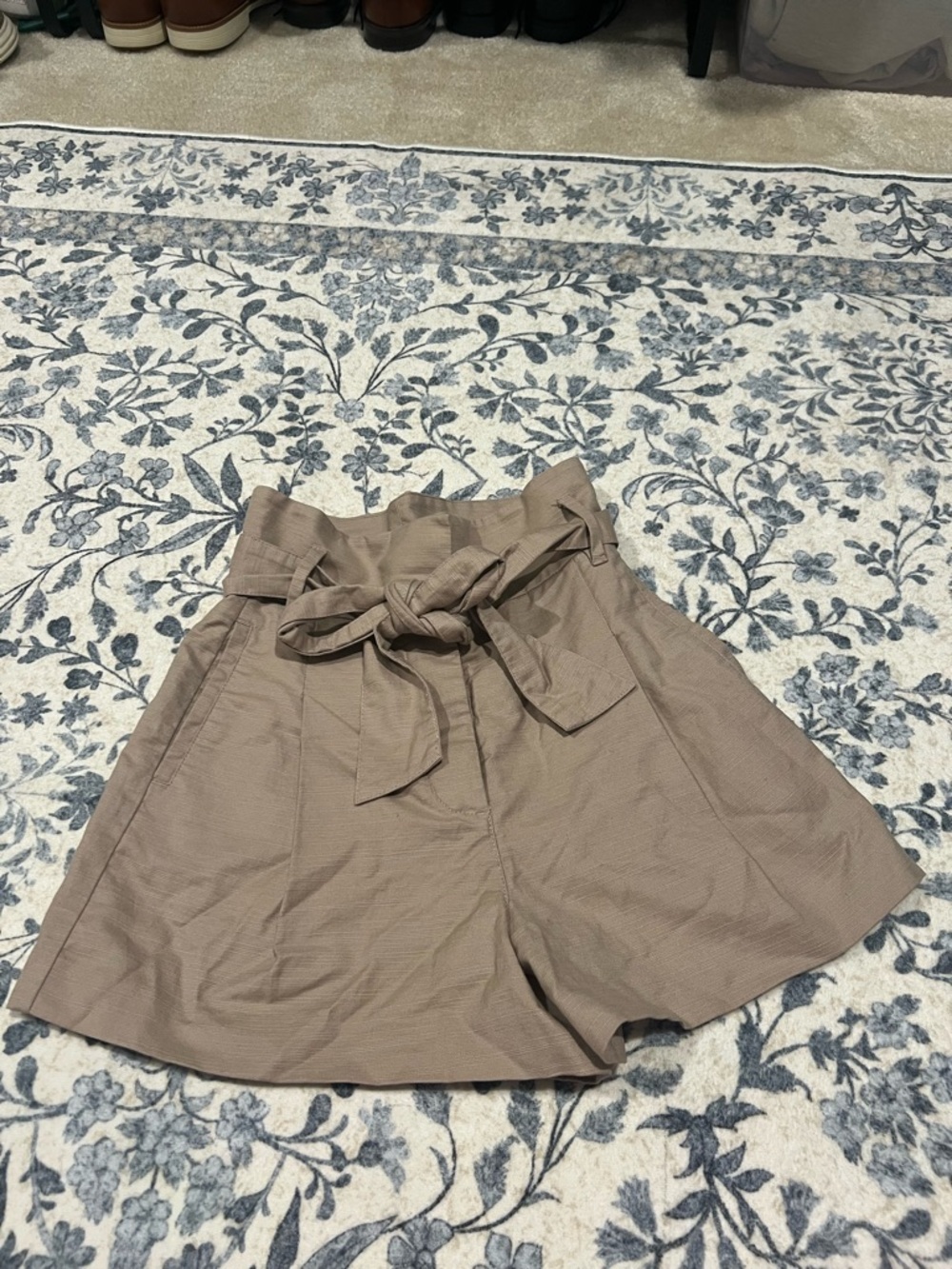 Wilfred Taupe Paperbag Waist Shorts with Self-Tie